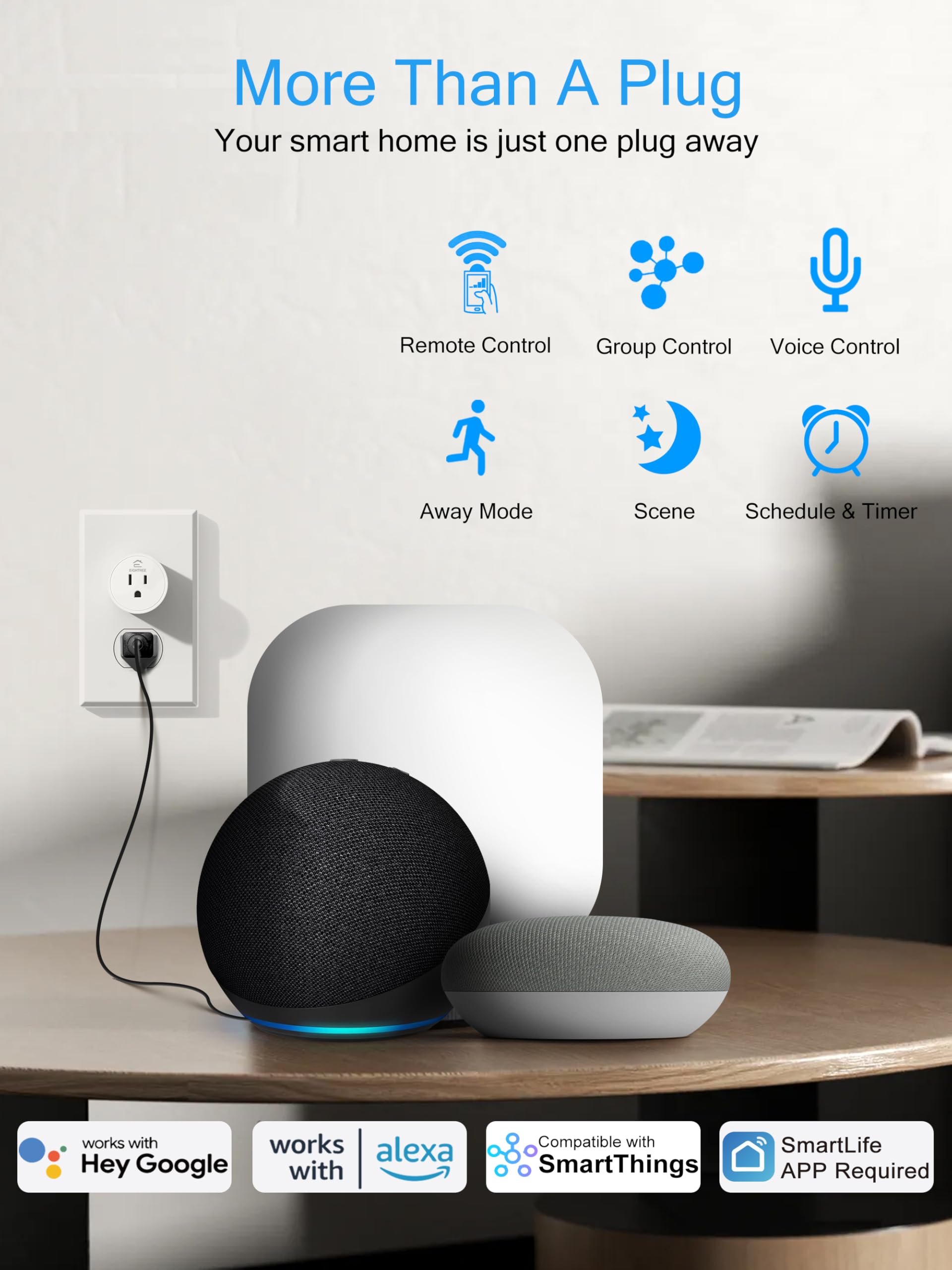Eightree 15A Smart Plug Wi-Fi setup diagram for quick pairing.