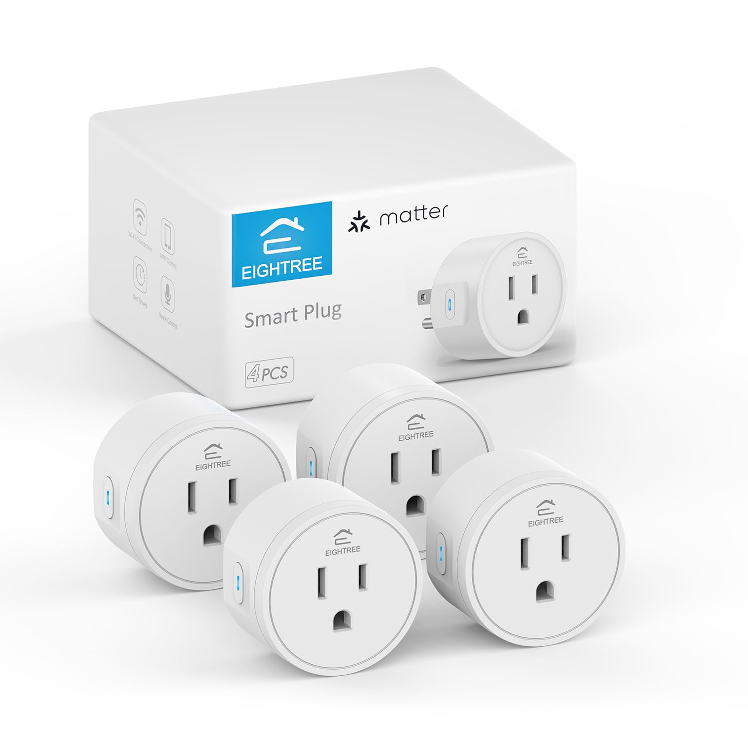 EIGHTREE Matter smart plug front view for seamless room control.