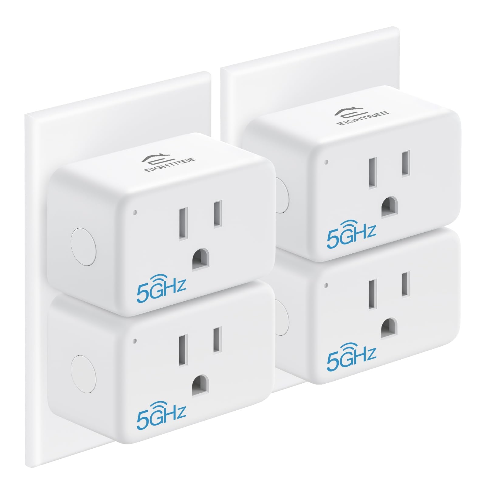 EIGHTREE Mini Smart Plug setup demonstrating quick 5GHz/2.4GHz pairing with the Smart Life app