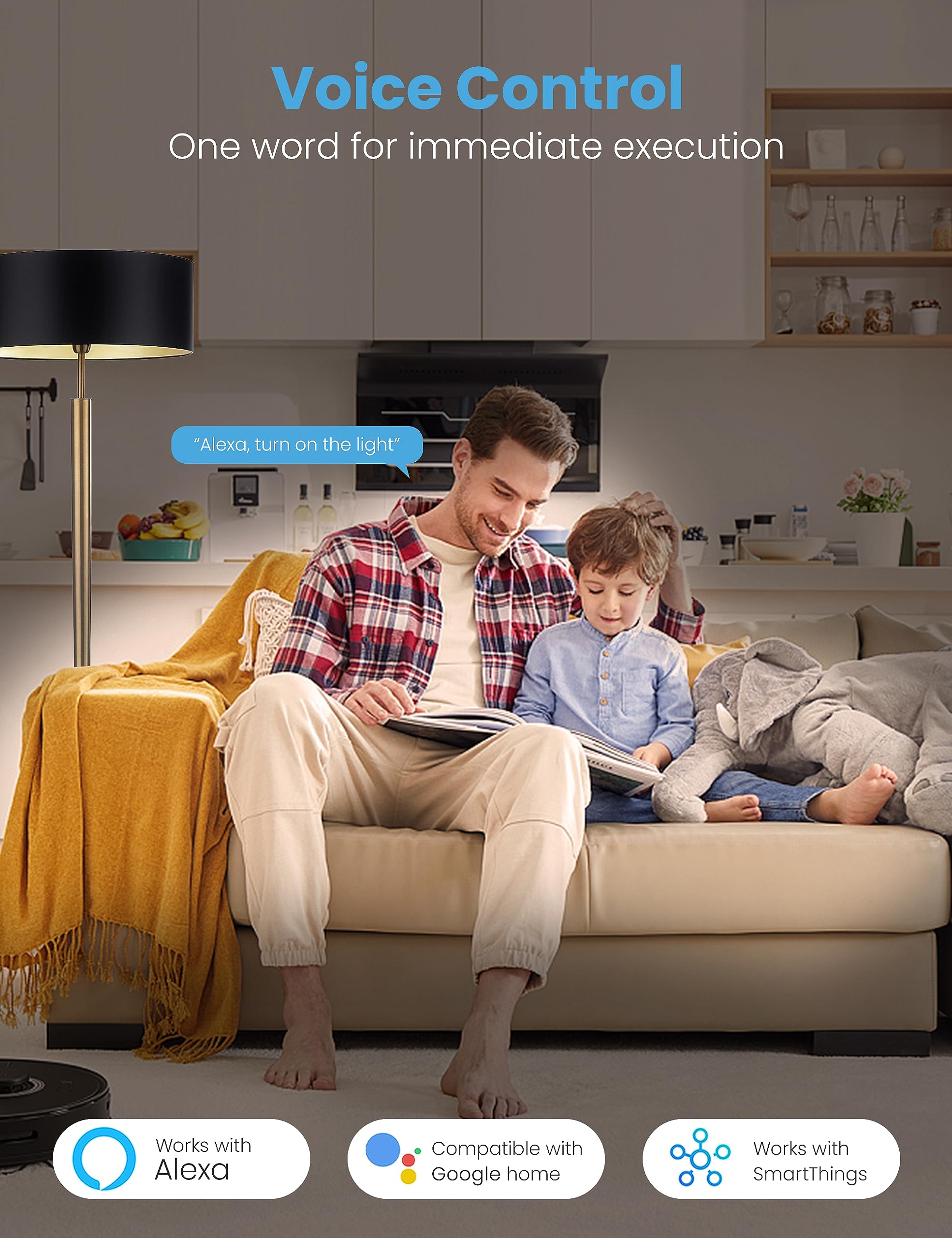 Eightree Smart Plug compact round design fits neatly behind furniture.