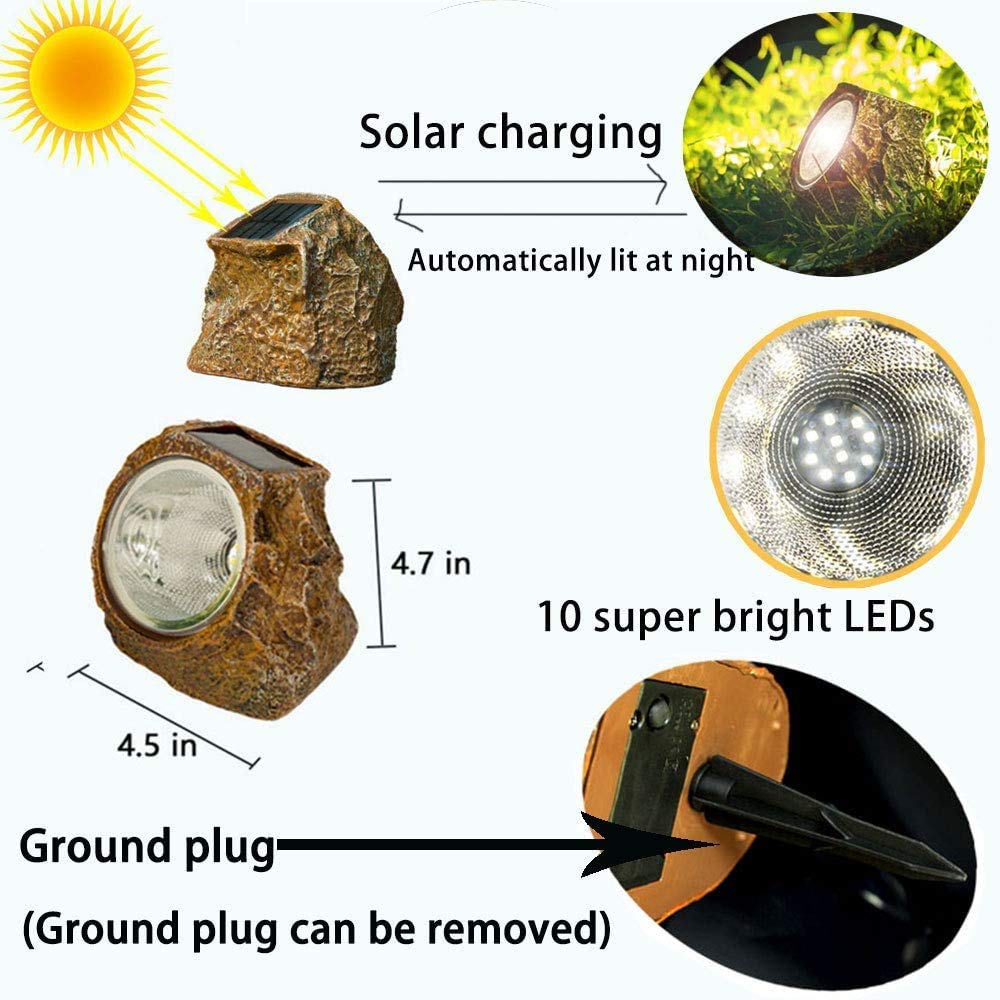 Dusk-to-dawn sensor powers EiGreen rock light for effortless nighttime glow.