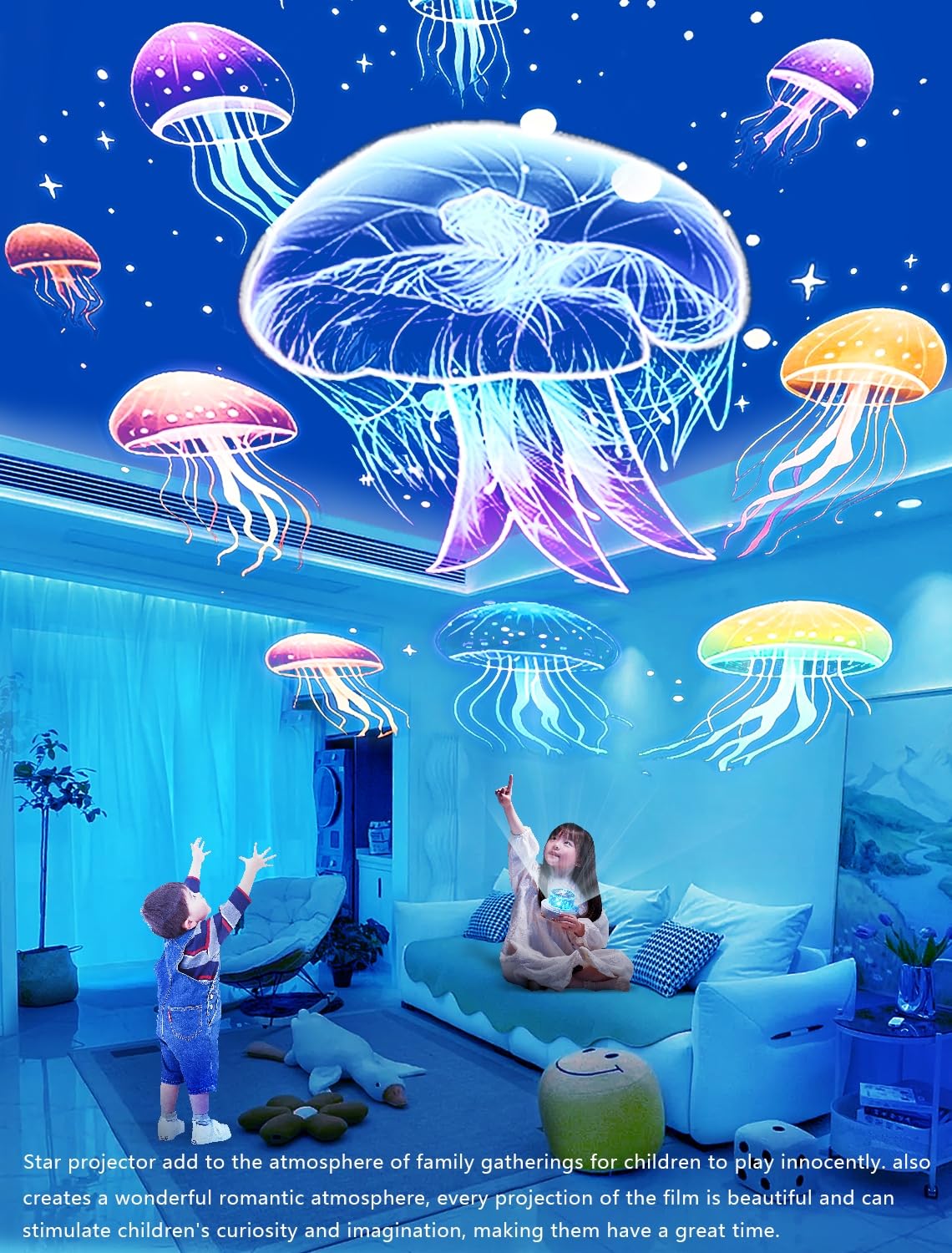 Eigther projector night light moonlit deer film adds cozy, dreamy atmosphere to bedrooms.