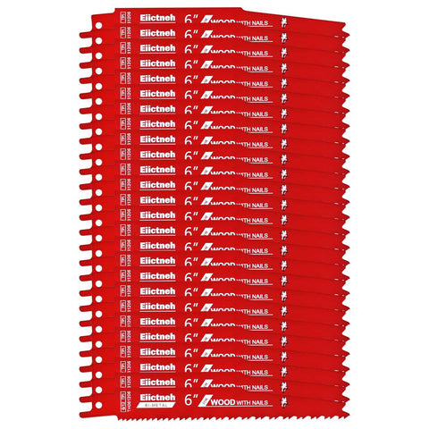 Eiictneh 25-pack 6-inch blades for nail-embedded wood delivering cleaner cuts and less nail damage.
