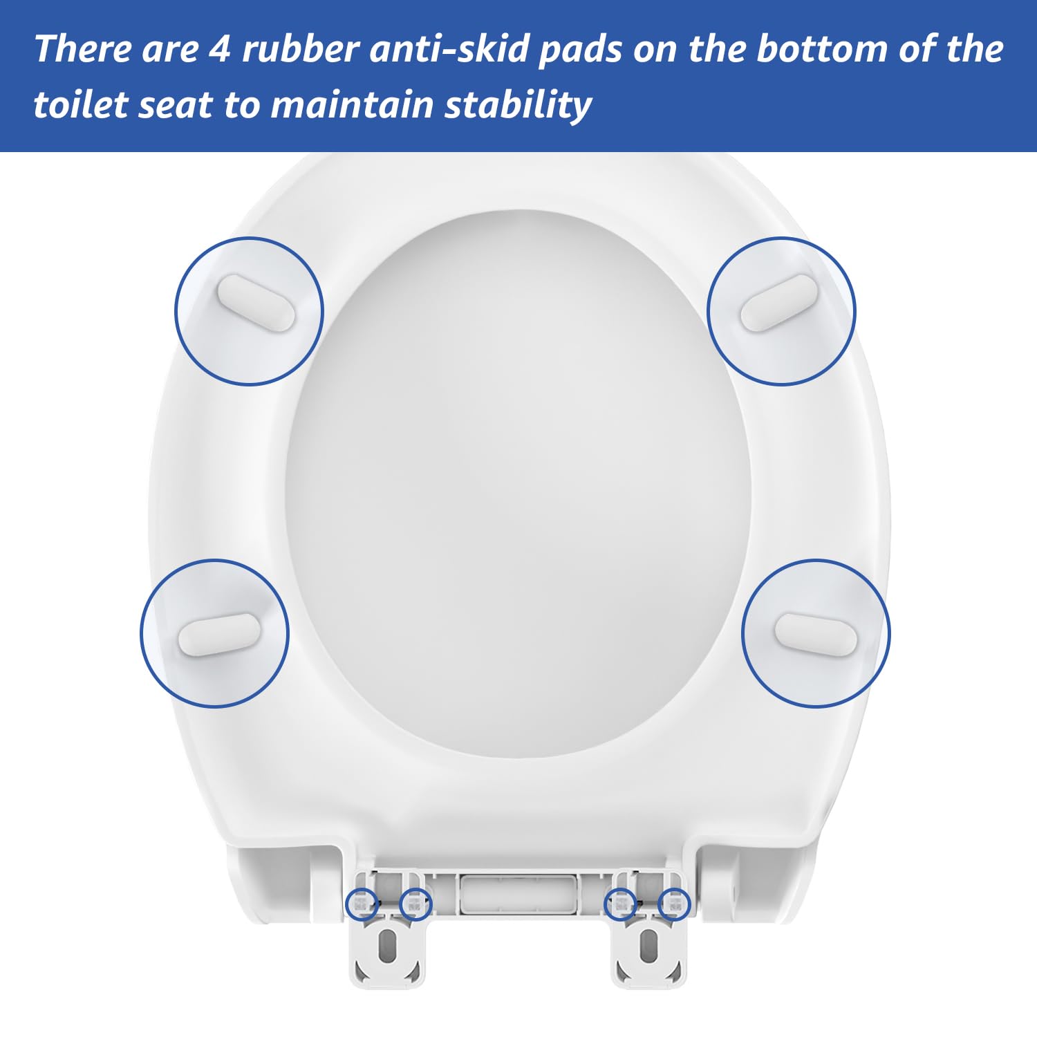 Eillbar round seat with four stability bumpers preventing wobble.