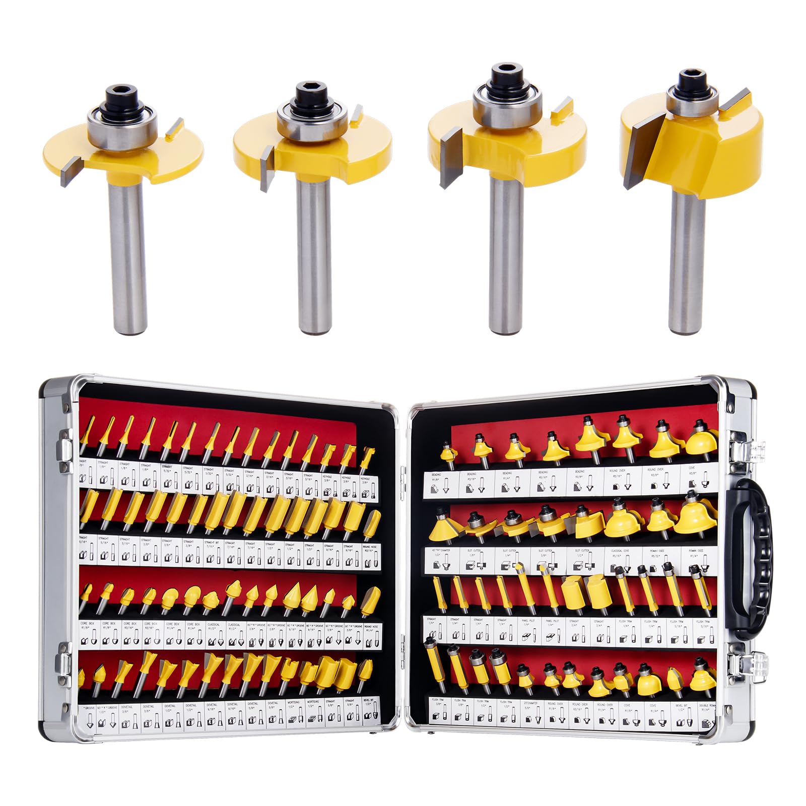 EilxMag 100-piece router bit set with aluminum case, easy access