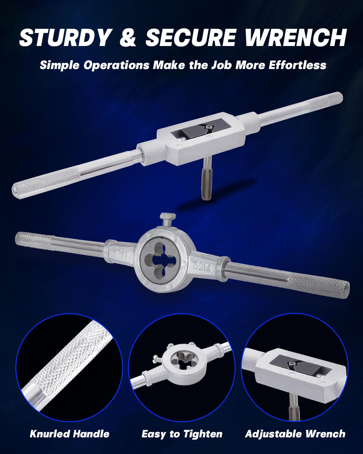 EilxMag die holder and wrenches arranged for easy internal thread cutting