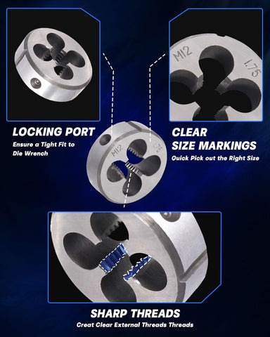 EilxMag taper taps starting threads smoothly on metal surfaces close-up