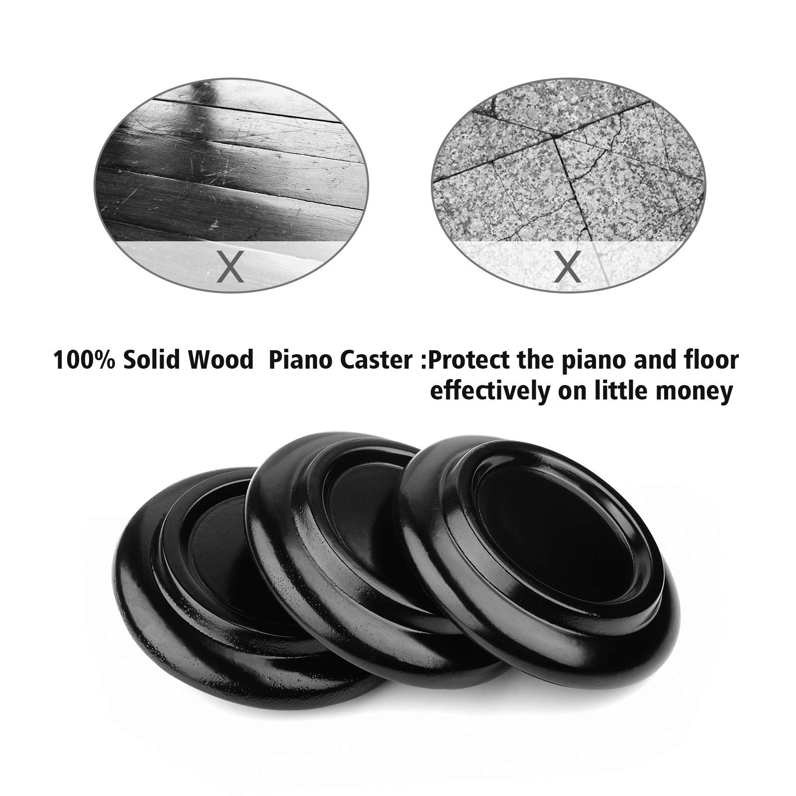 Eison caster cups dimensions 4.85 outer, 2.85 inner for grand pianos