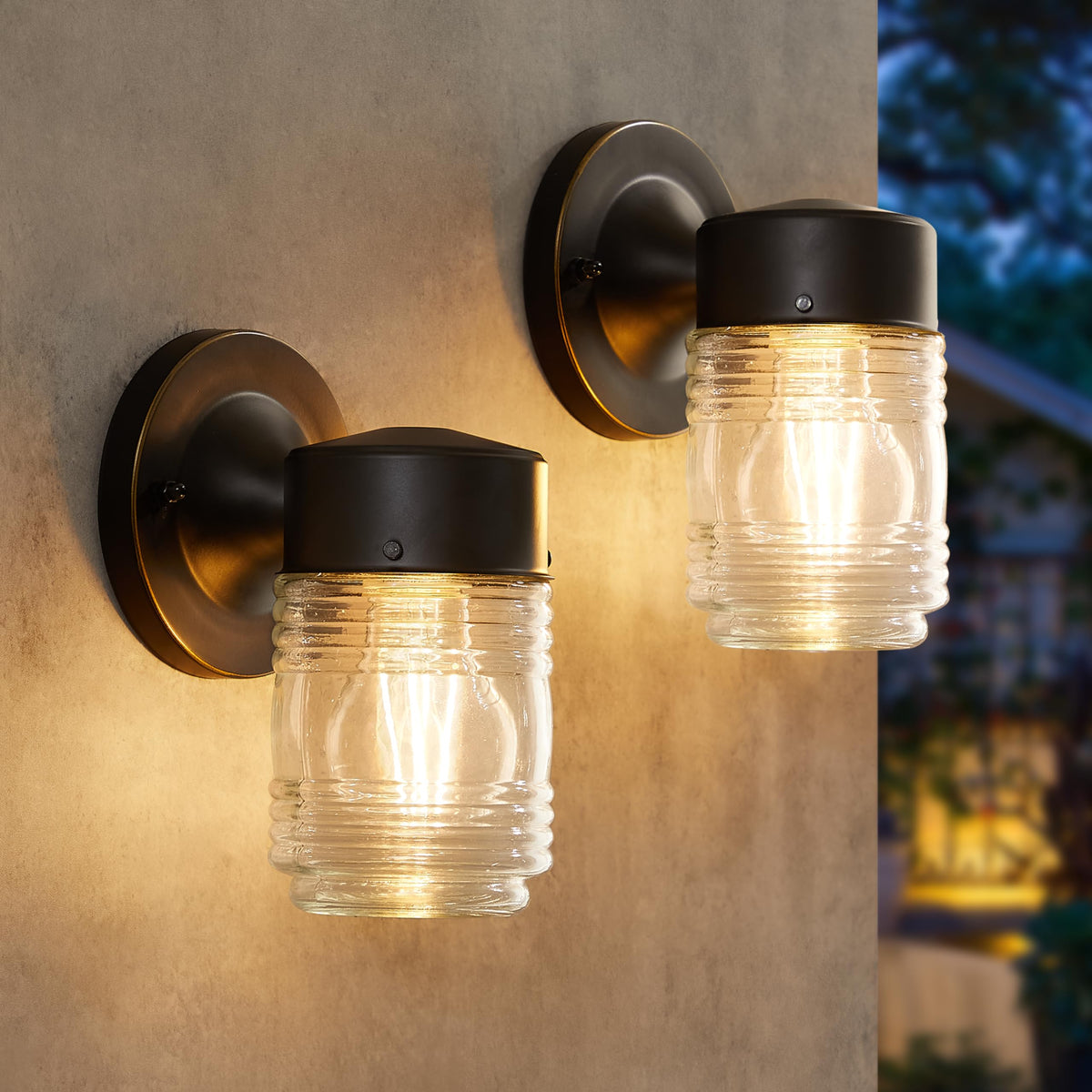 EJIAXIN 2-Pack front door lantern with clear glass enhances entry visibility