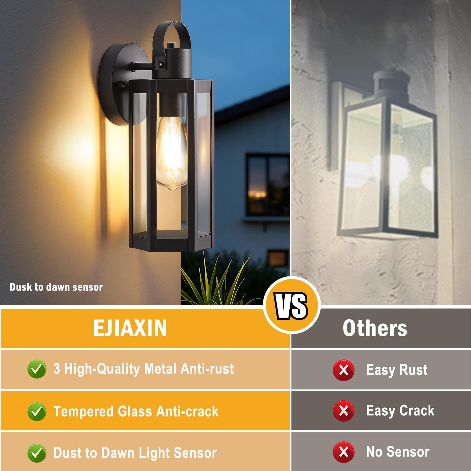 EJIAXIN outdoor sconce in black finish ideal for doorway lighting.