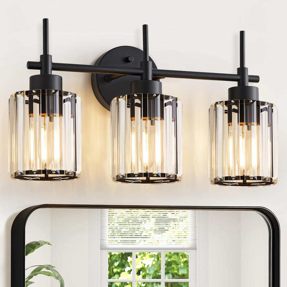 EJIAXIN 3-light crystal vanity light over mirror illuminates bathroom with sparkling crystal shades