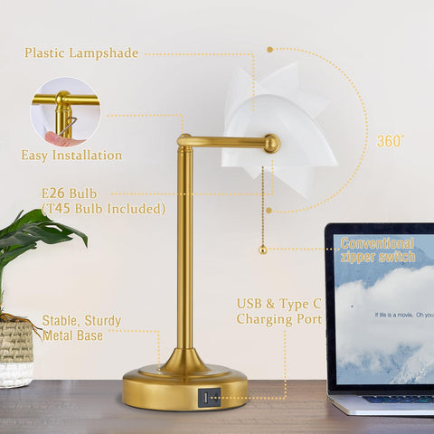 EJIAXIN bankers lamp with USB-C port powers devices at the desk