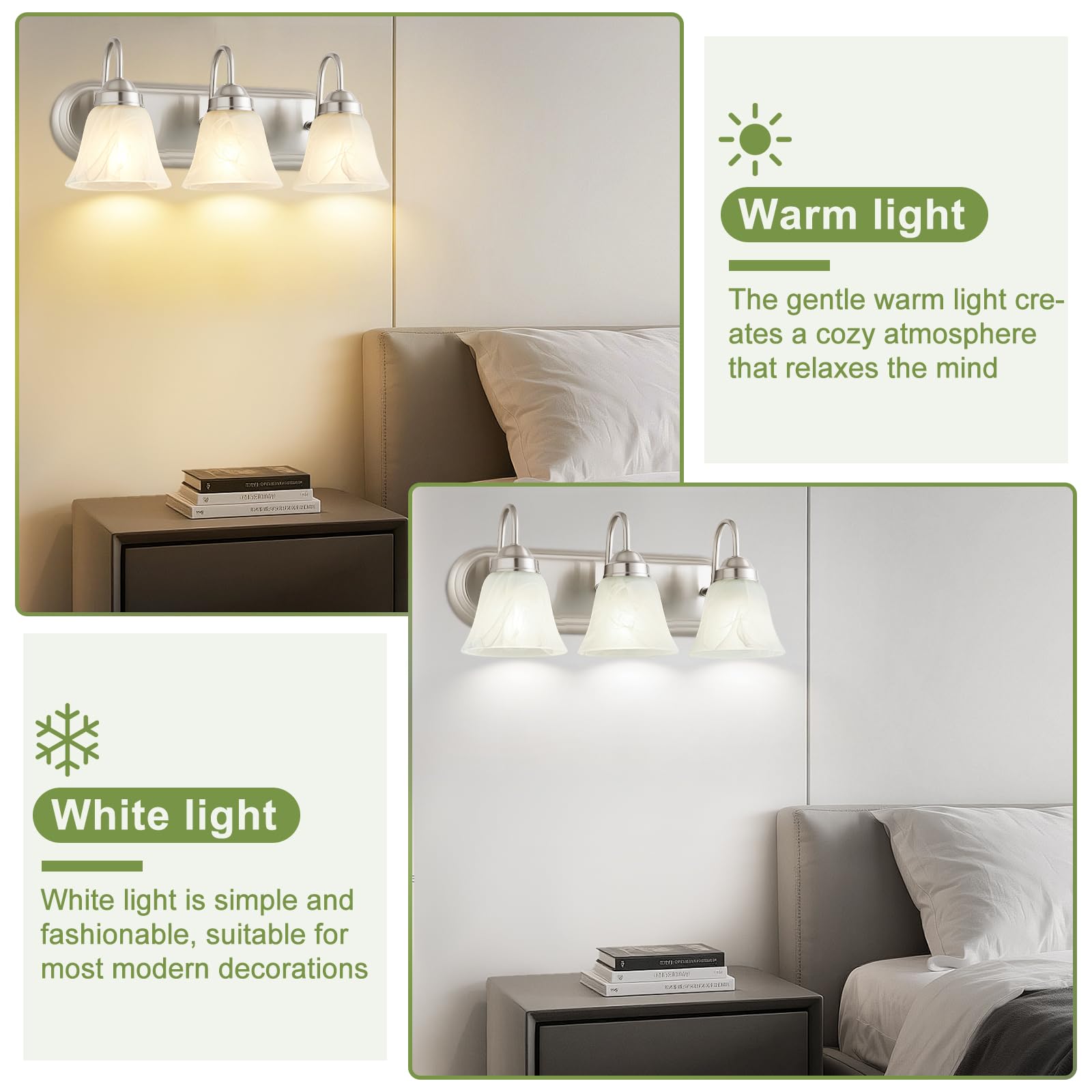 EJIAXIN vanity fixture supports dimmable bulbs with compatible dimmer
