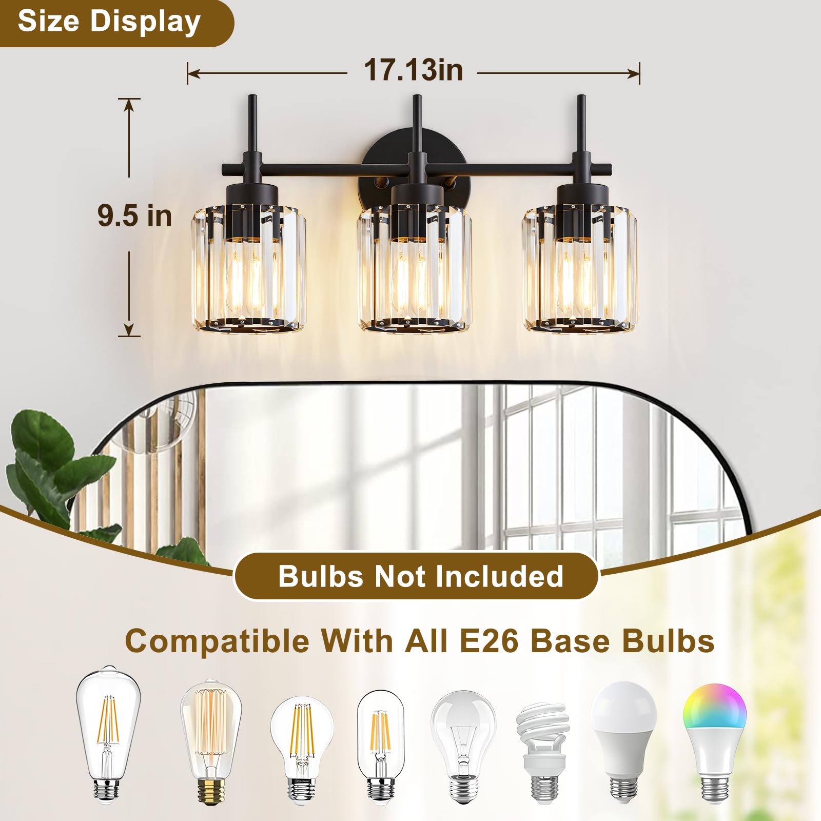 EJIAXIN crystal wall light in black finish adds modern glow to bathroom
