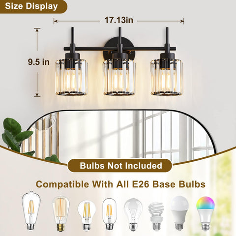 EJIAXIN crystal wall light in black finish adds modern glow to bathroom