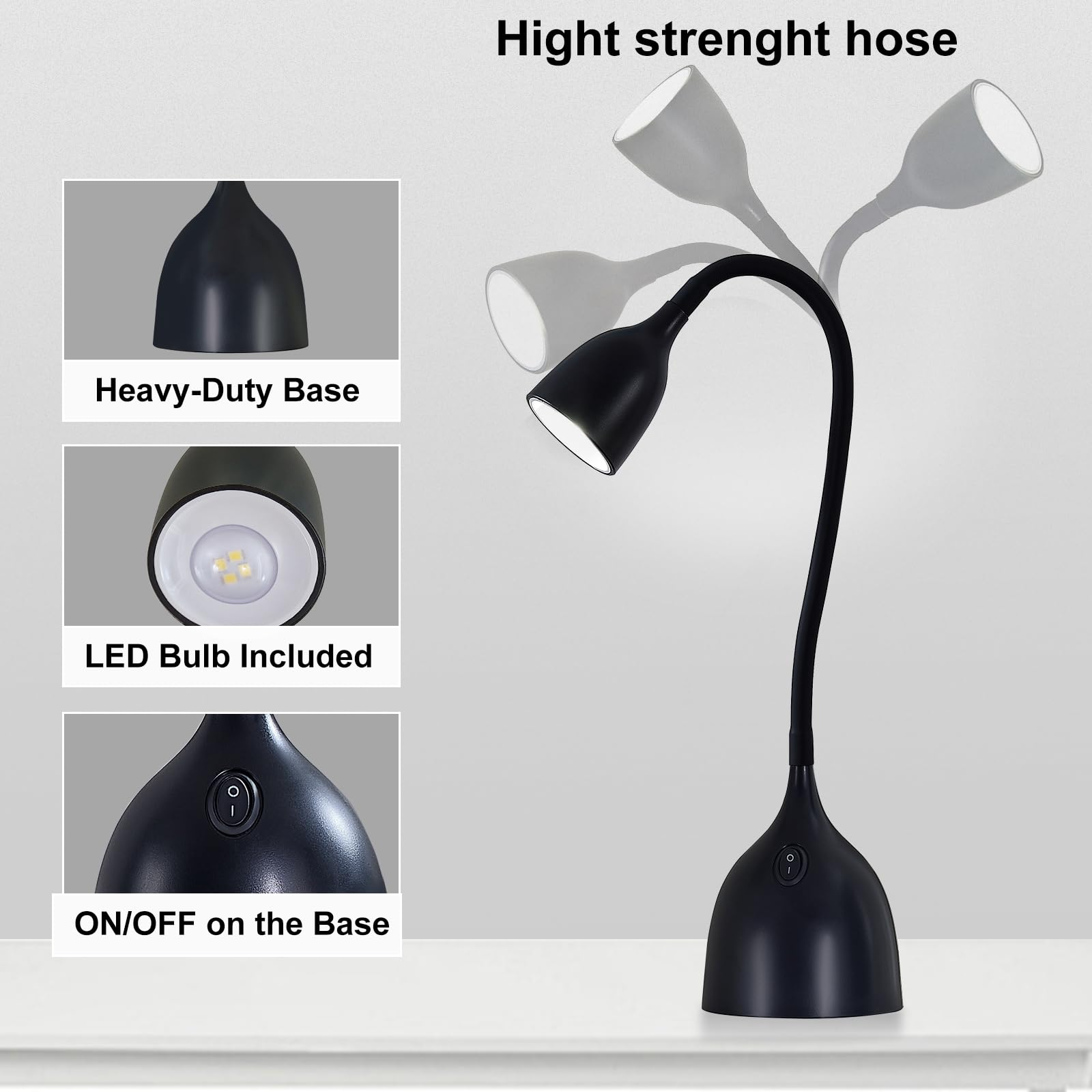 Compact dorm-room desk lamp fits small spaces with a modern black finish