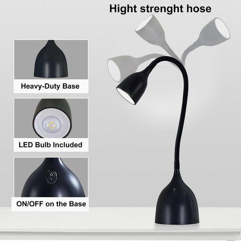 Compact dorm-room desk lamp fits small spaces with a modern black finish
