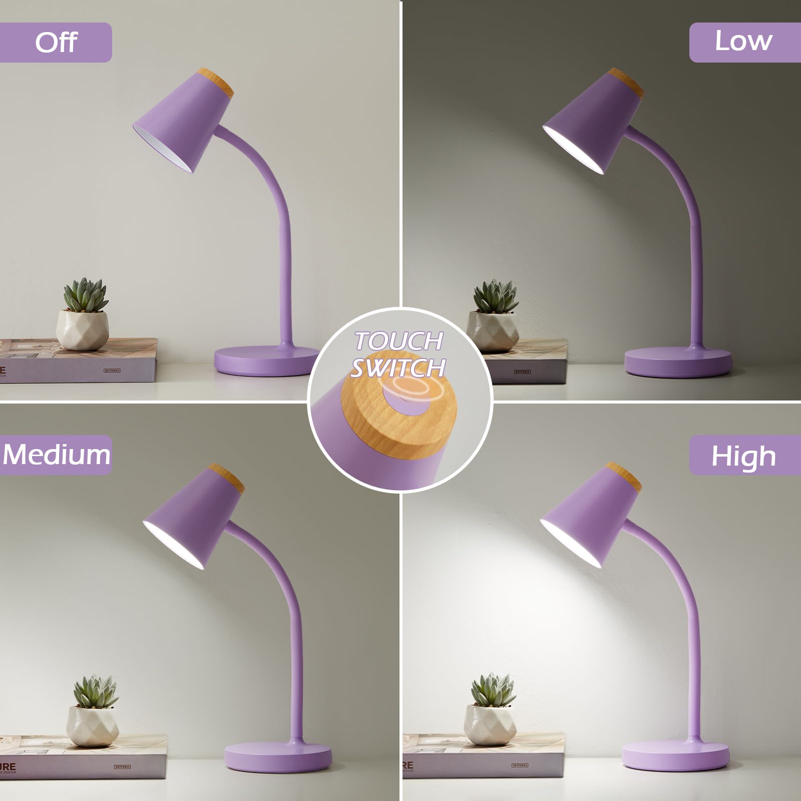 Close-up of EJIAXIN desk lamp touch switch for simple on/off and brightness control