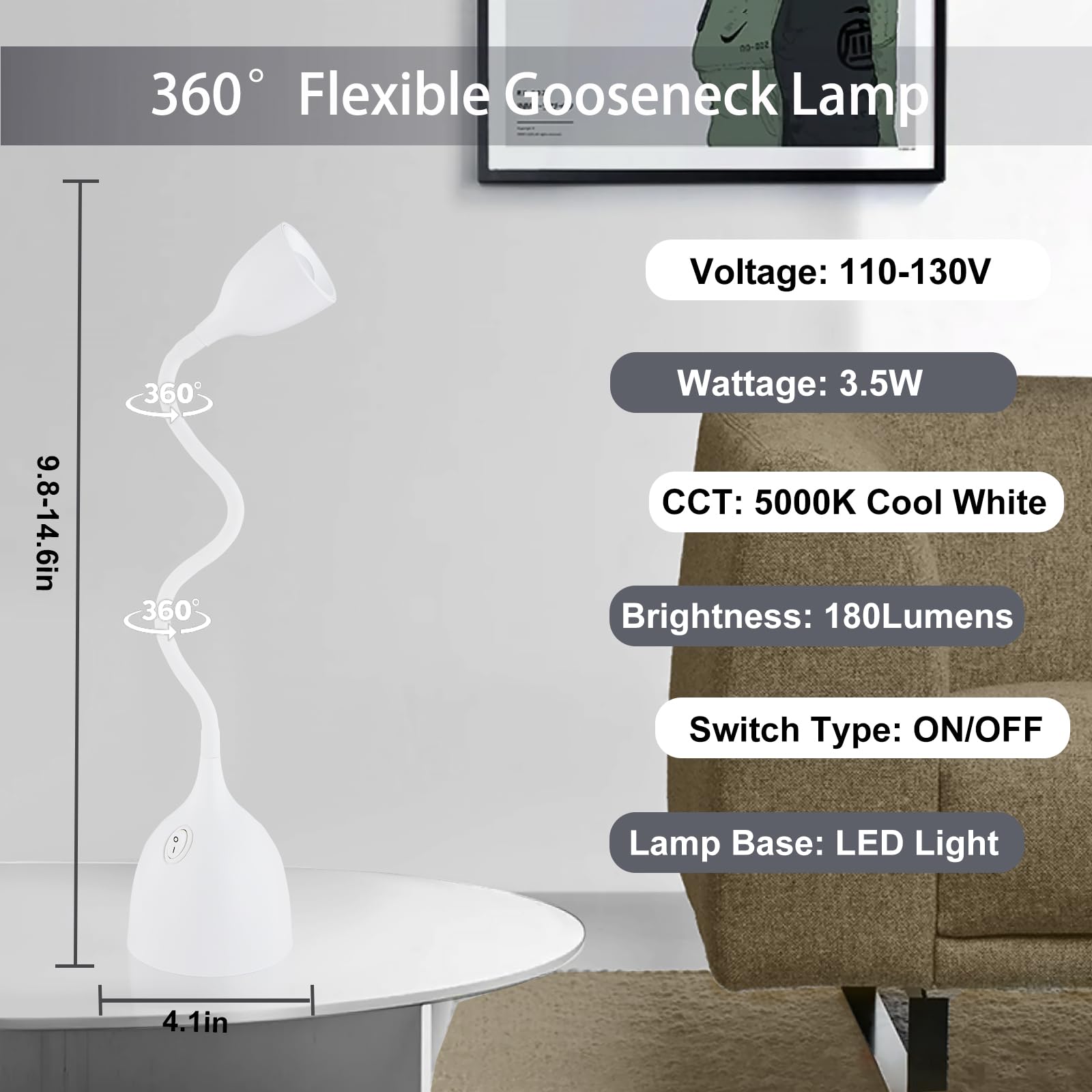 EJIAXIN desk lamp white sleek design provides clean aesthetics and space-saving style.