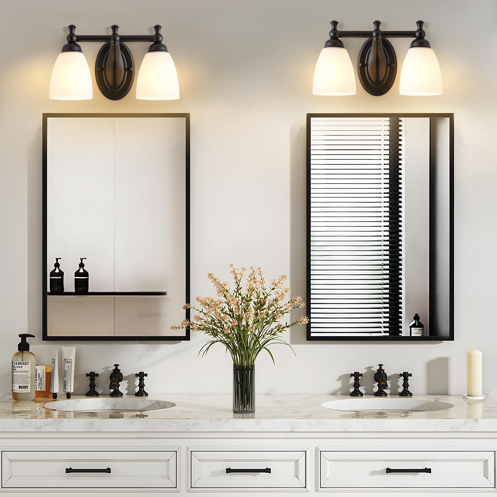 EJIAXIN E26-base vanity light in black offering flexible brightness options.