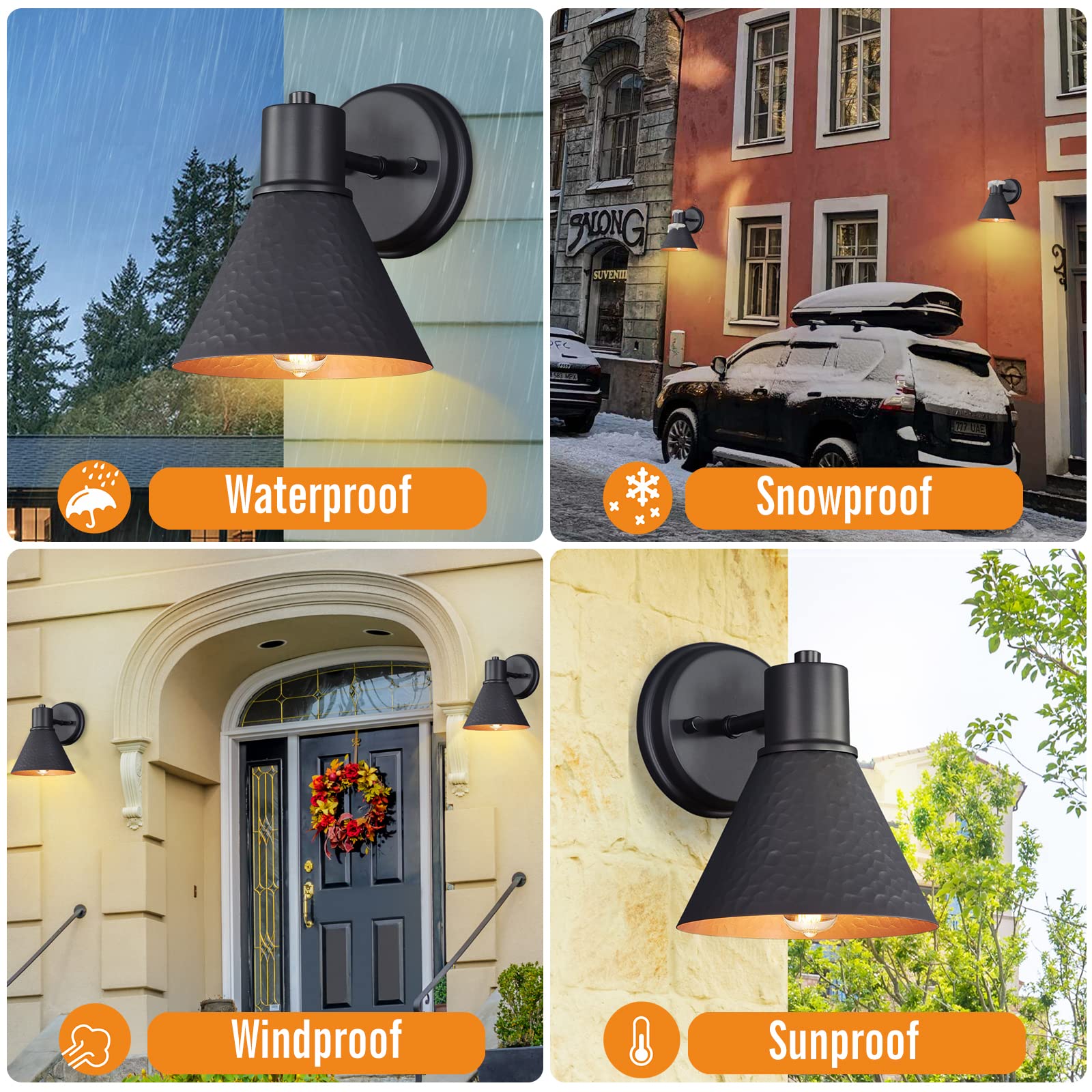 EJIAXIN exterior light withstands rain thanks to anti-rust metal construction.
