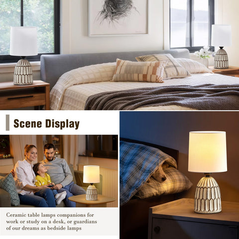EJIAXIN farmhouse-style lamp with fabric shade for warm, inviting light.