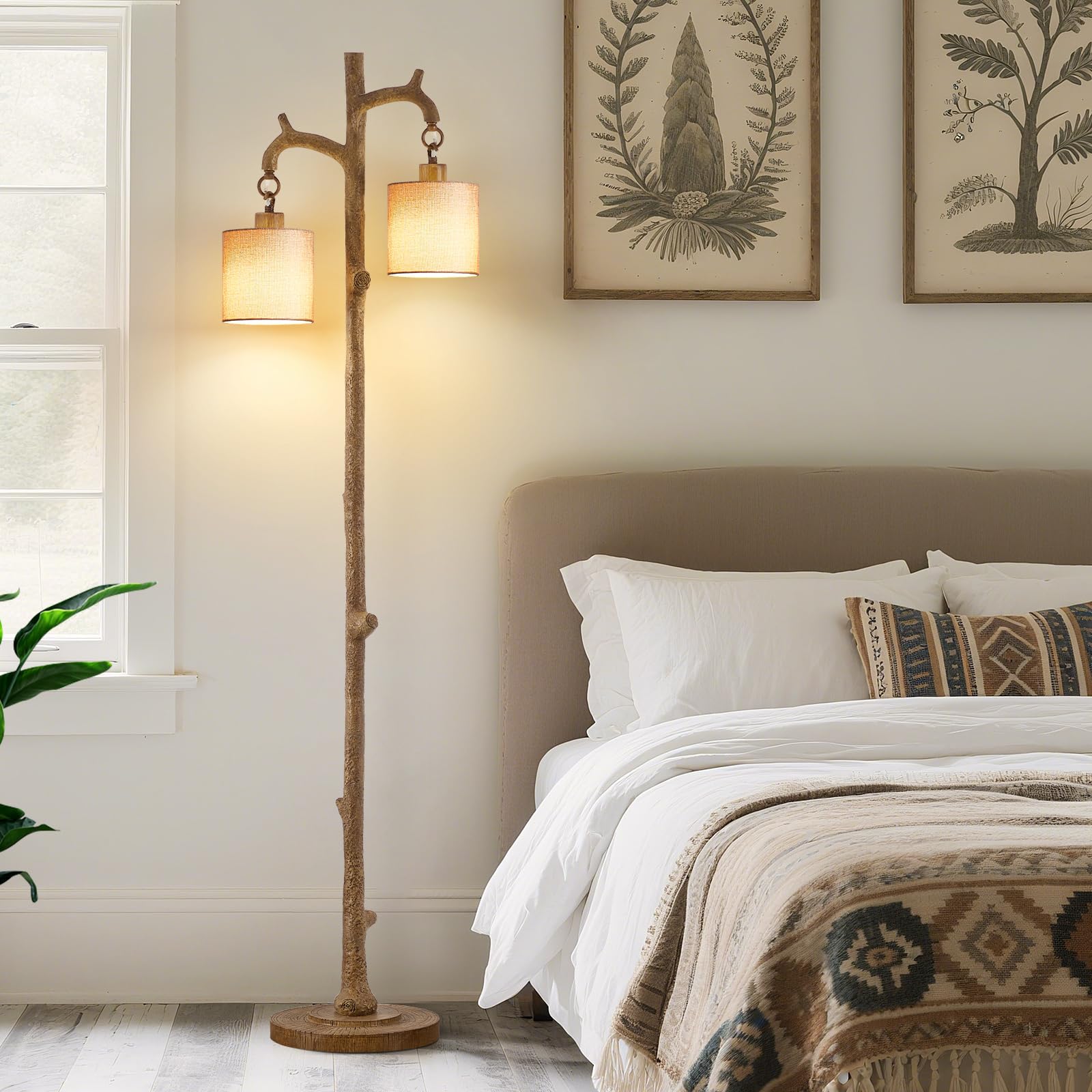 EJIAXIN rustic floor lamp complements living room decor and seating areas.