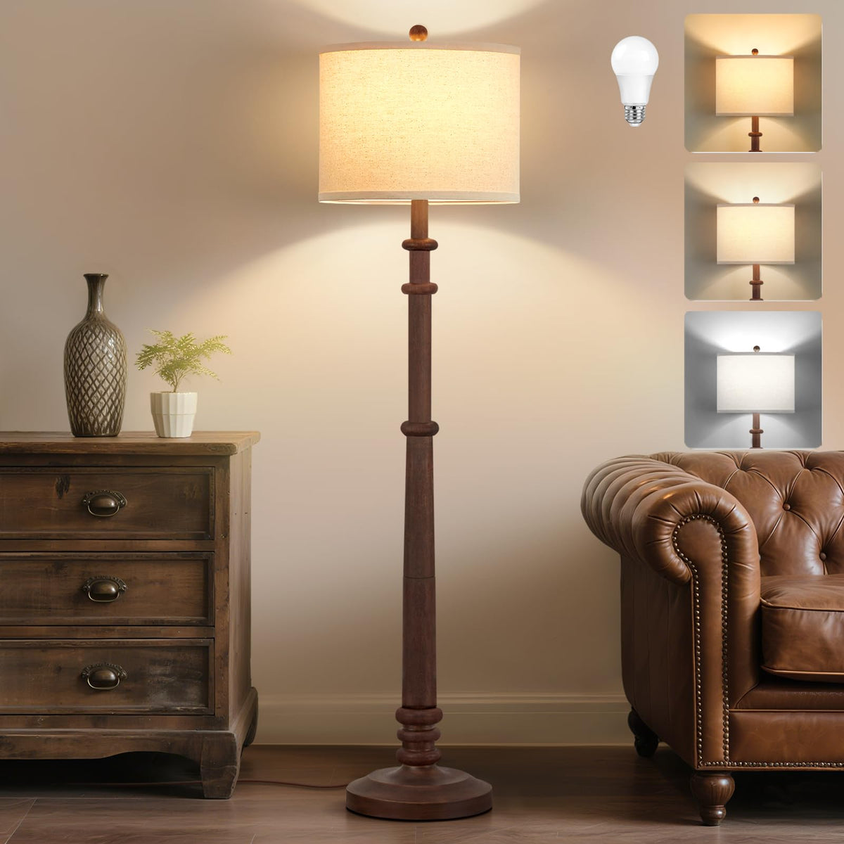 EJIAXIN resin farmhouse floor lamp with 60-inch height adds warmth.