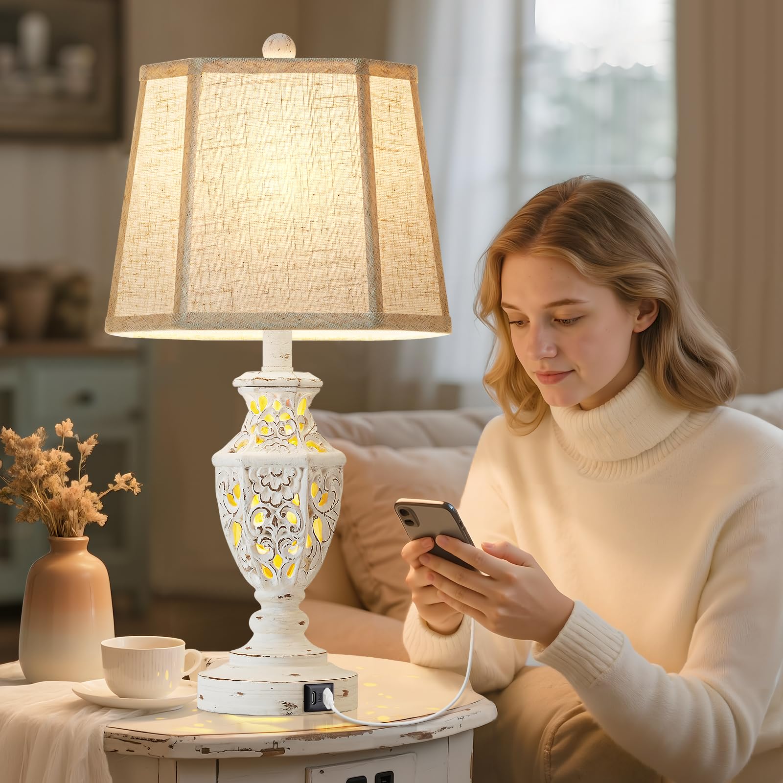 Warm ambient glow from EJIAXIN cream lamps in a cozy room