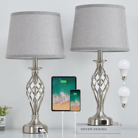 EJIAXIN nightstand lamp set with USB-C and USB-A ports for convenient charging