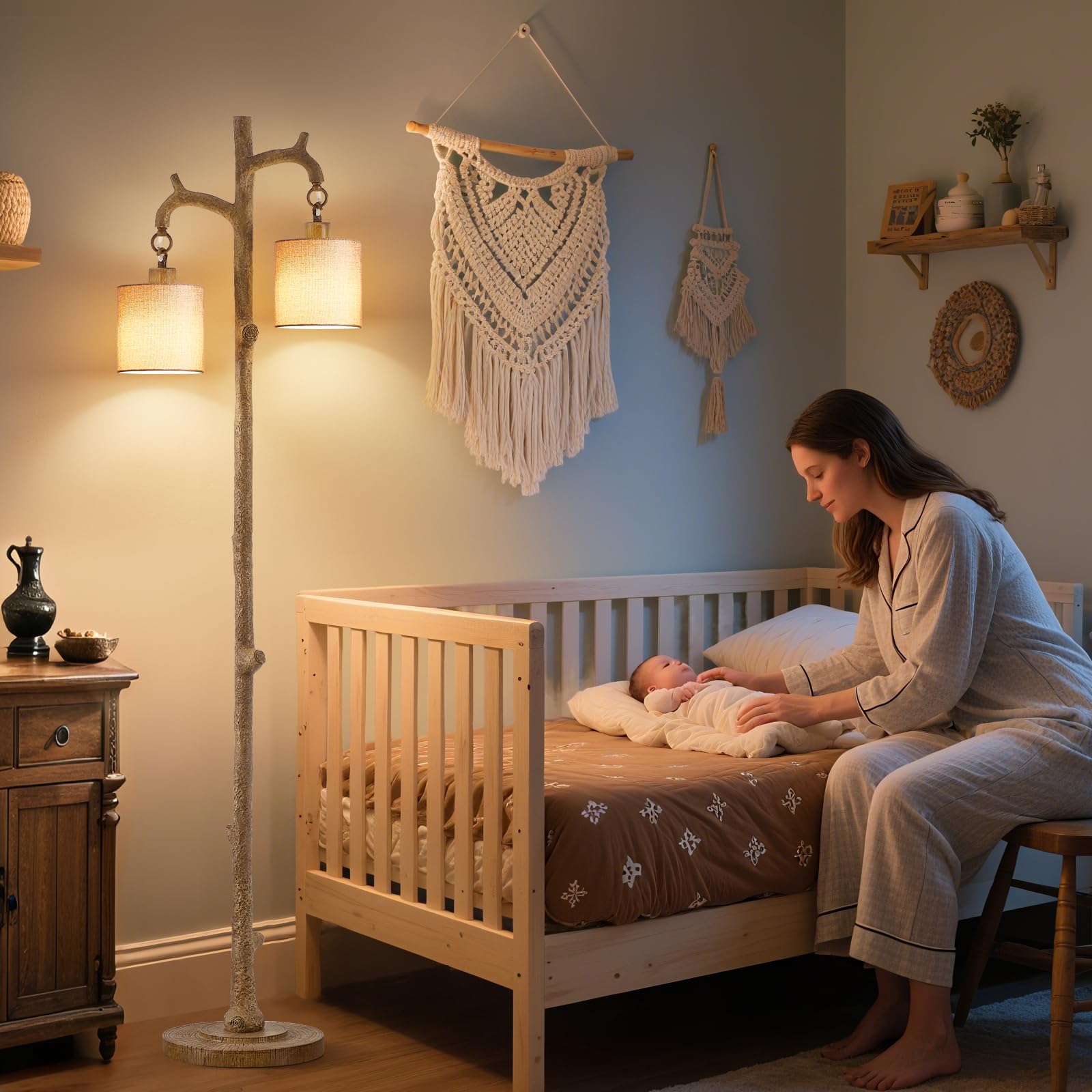 EJIAXIN linen shade provides soft, warm illumination for relaxing corners.