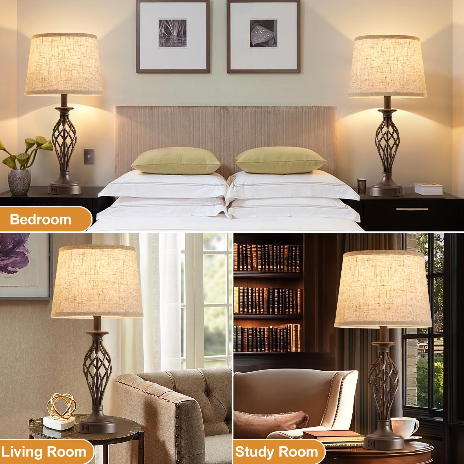 2-pack bedside lamps suited for dorms, offices, or bedrooms