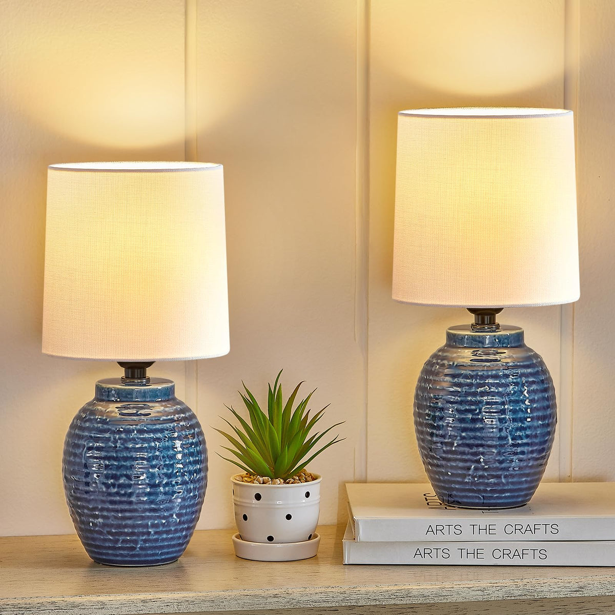EJIAXIN table lamps set 2 navy base for cozy bedside illumination.