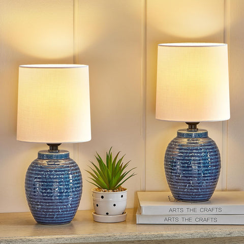 EJIAXIN table lamps set 2 navy base for cozy bedside illumination.