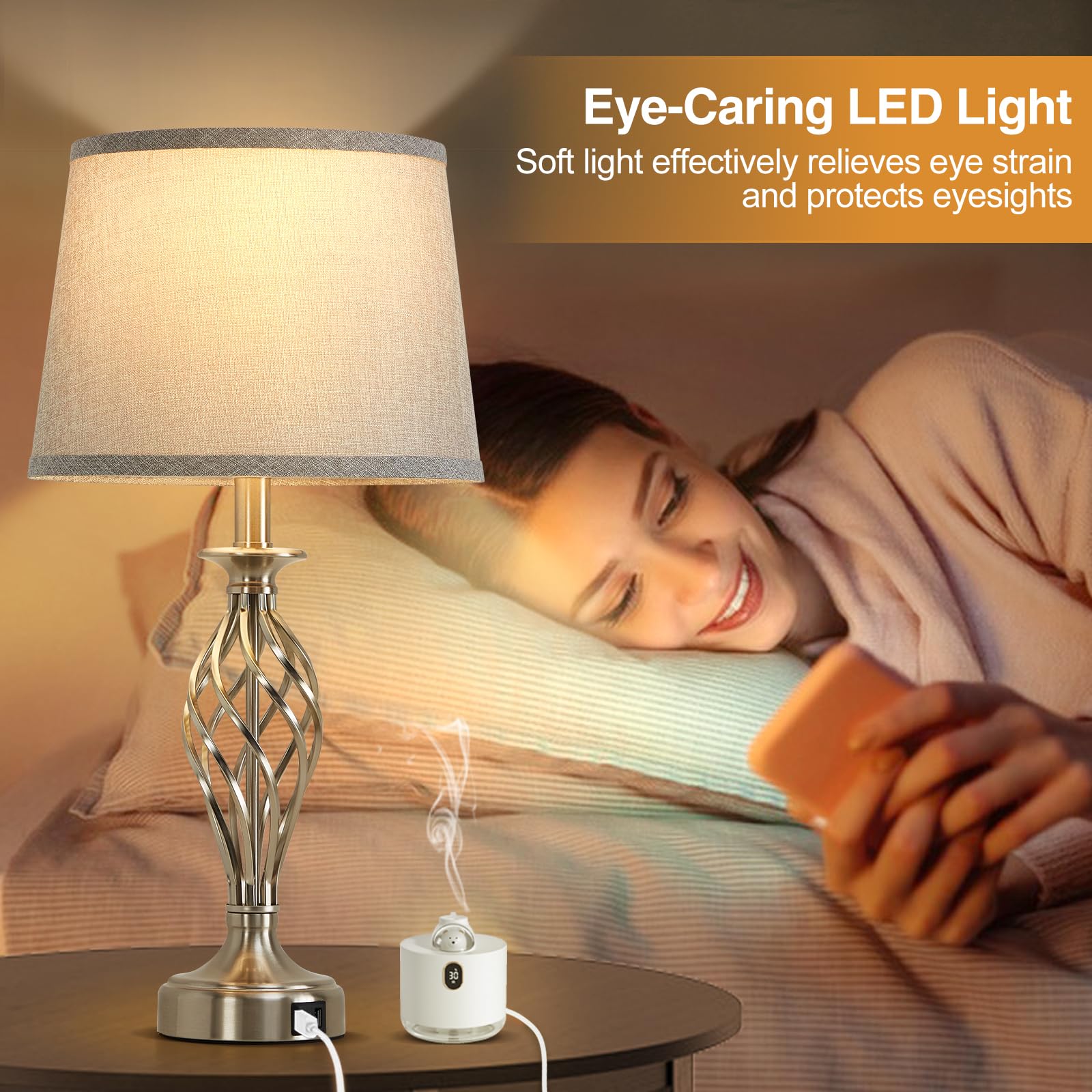 EJIAXIN table lamp with USB ports for charging devices while you relax