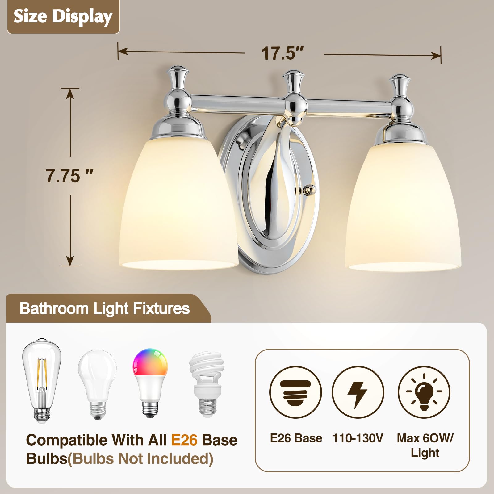 EJIAXIN chrome vanity light shade close-up highlights timeless design.