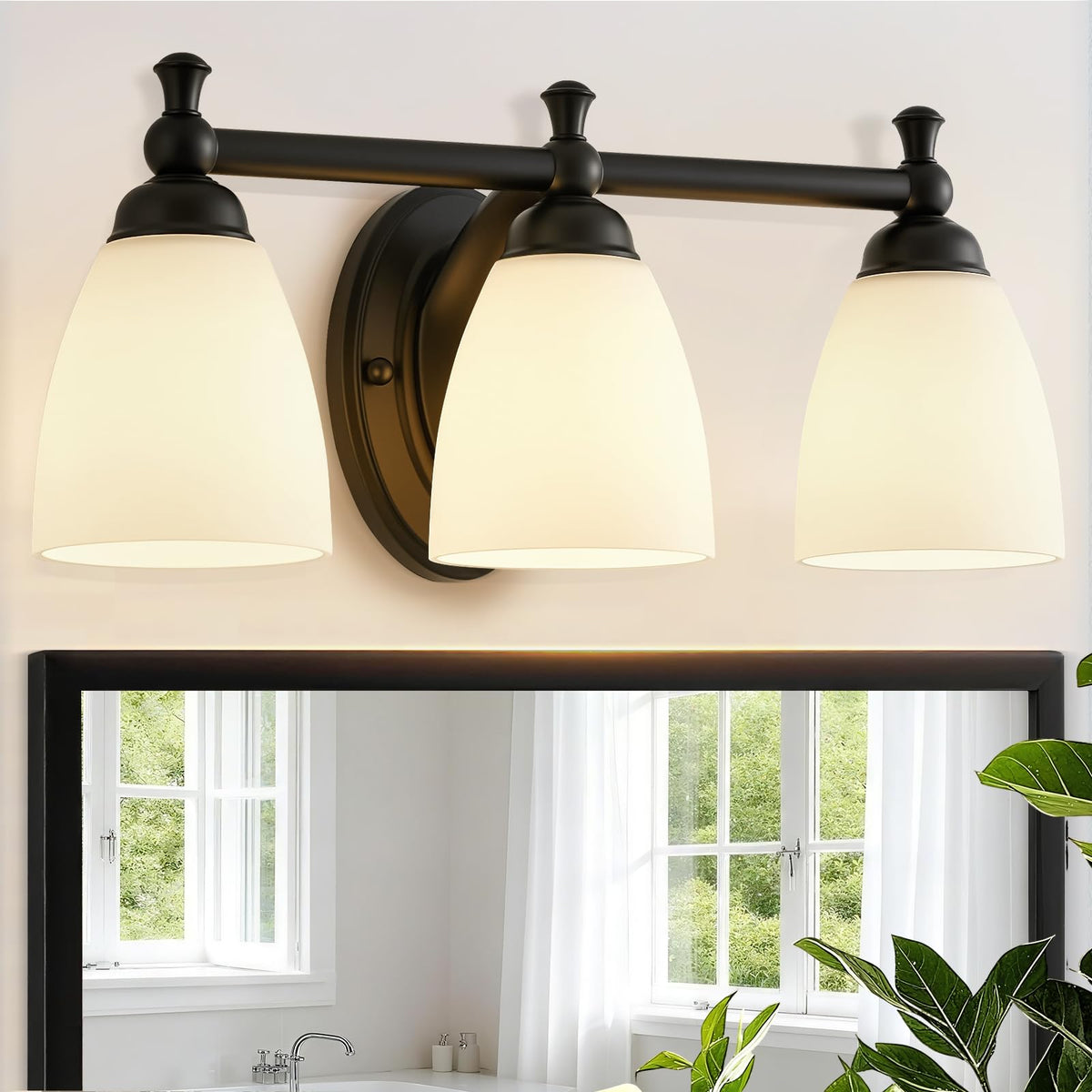 EJIAXIN vanity light over mirror: three black fixtures illuminate bathroom mirrors clearly