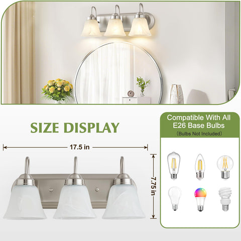 EJIAXIN vanity light with white glass shades softens illumination