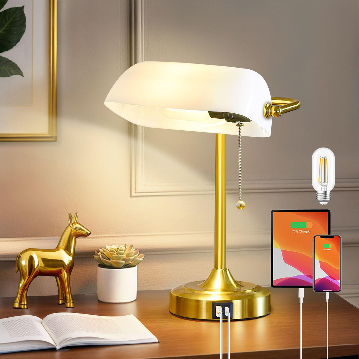 EJIAXIN vintage bankers lamp with white shade enhances home office ambiance