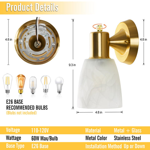 EJIAXIN wall sconce frosted glass shade softens light