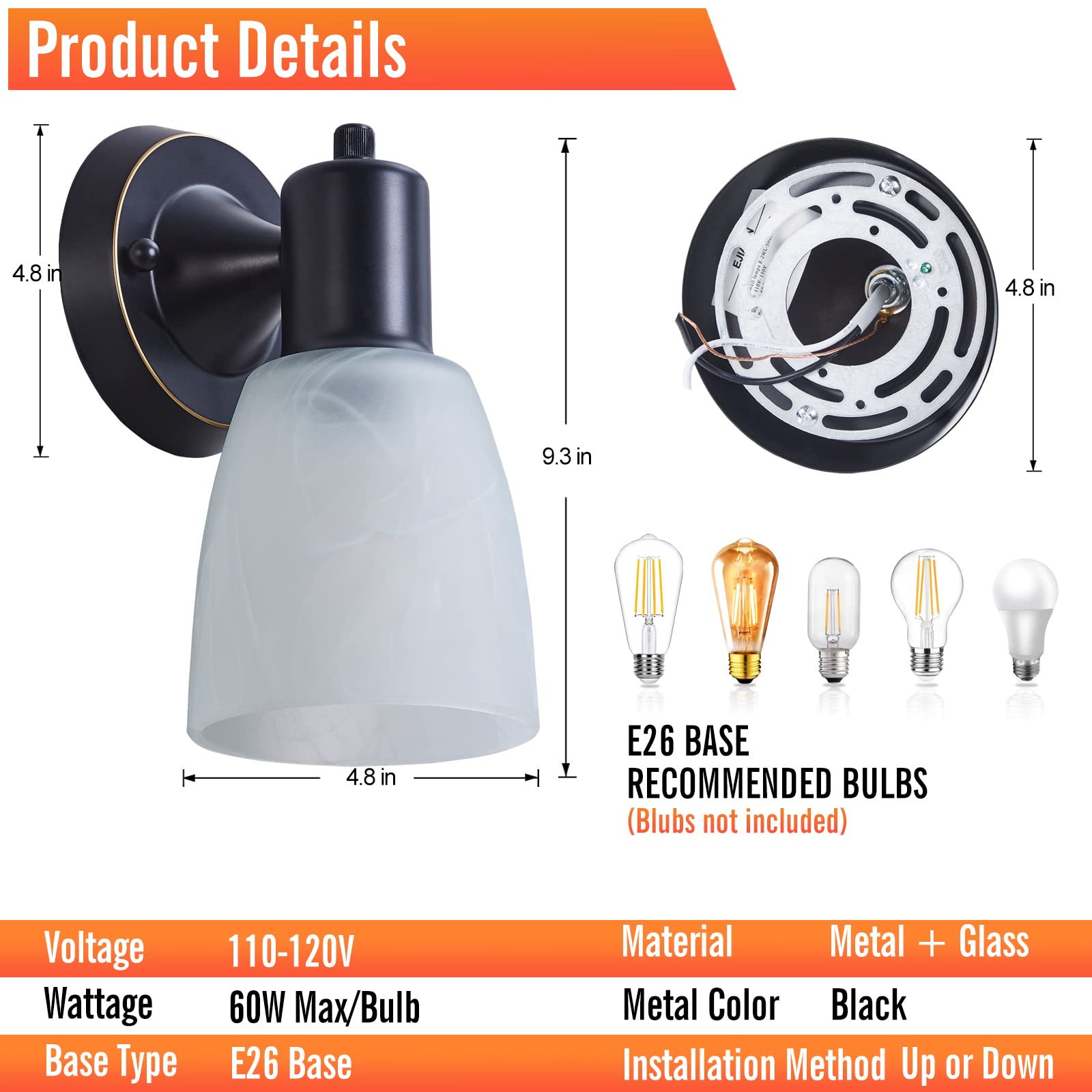 EJIAXIN wall sconce in matte black finish adds durability and style
