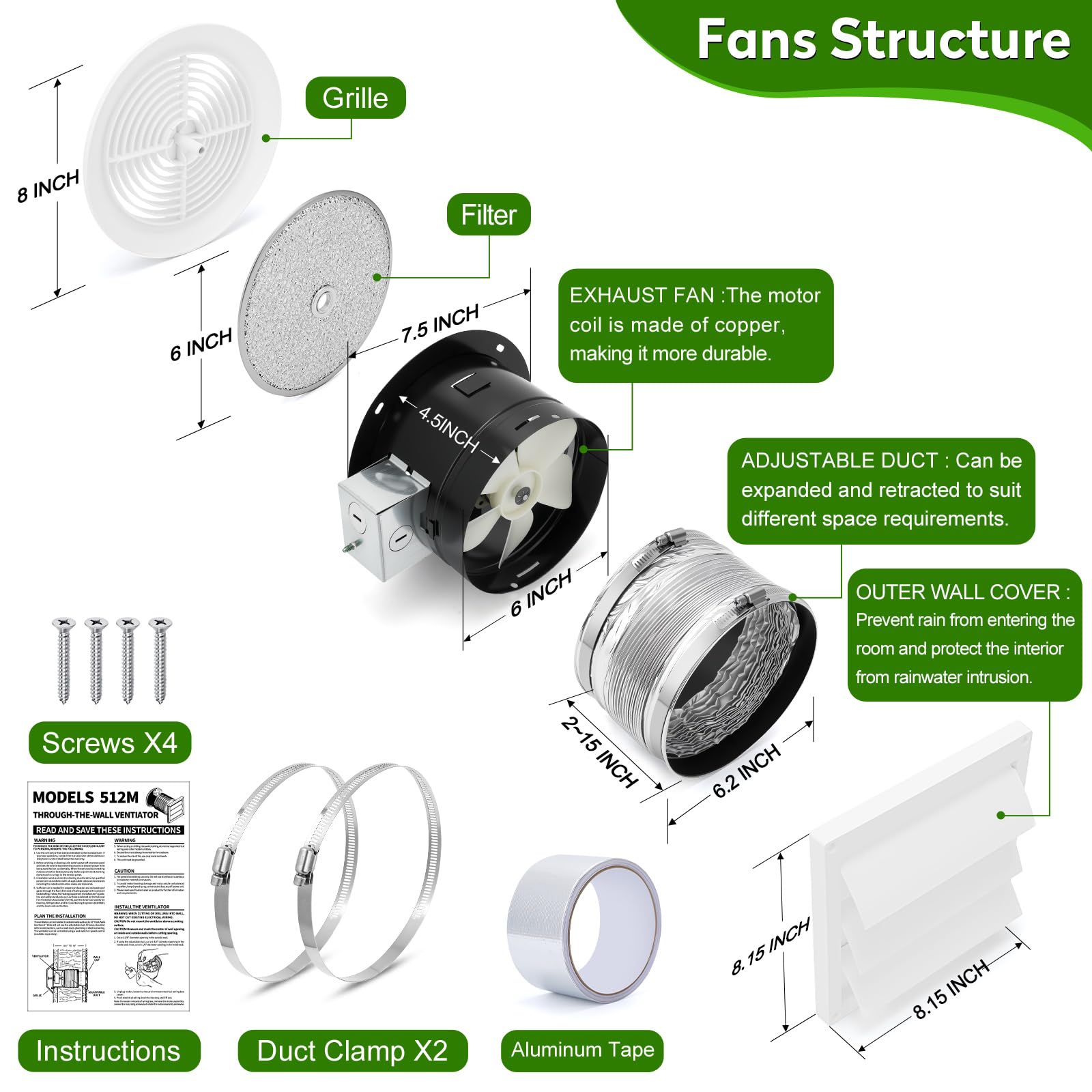 EJVFN 512M retractable duct image showing flexible 15 inch duct for easy setup