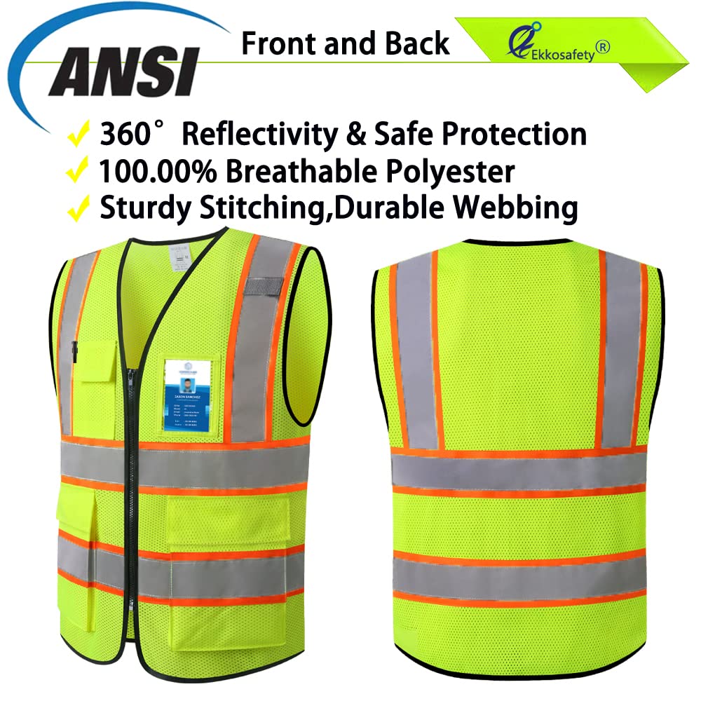 Ekkosafety yellow hi-vis vest with five pockets for work essentials
