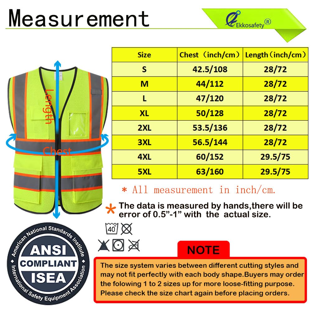 Ekkosafety reflective mesh vest back pockets for secure small items