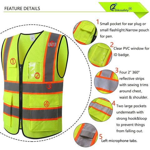 Ekkosafety hi-vis zipper-front vest in yellow for easy wear