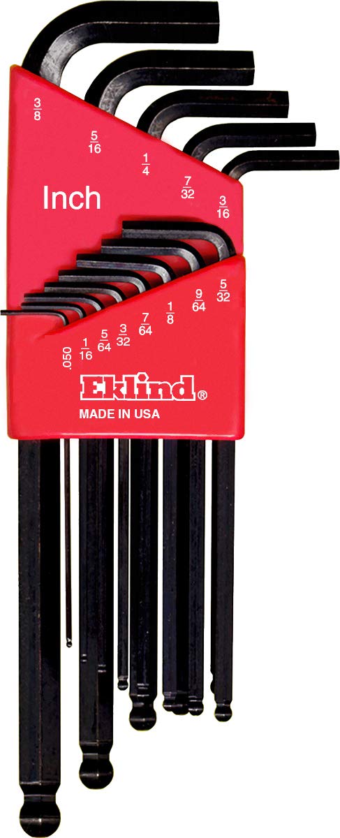 Ball-end long-arm hex keys enabling easier reach in tight spaces