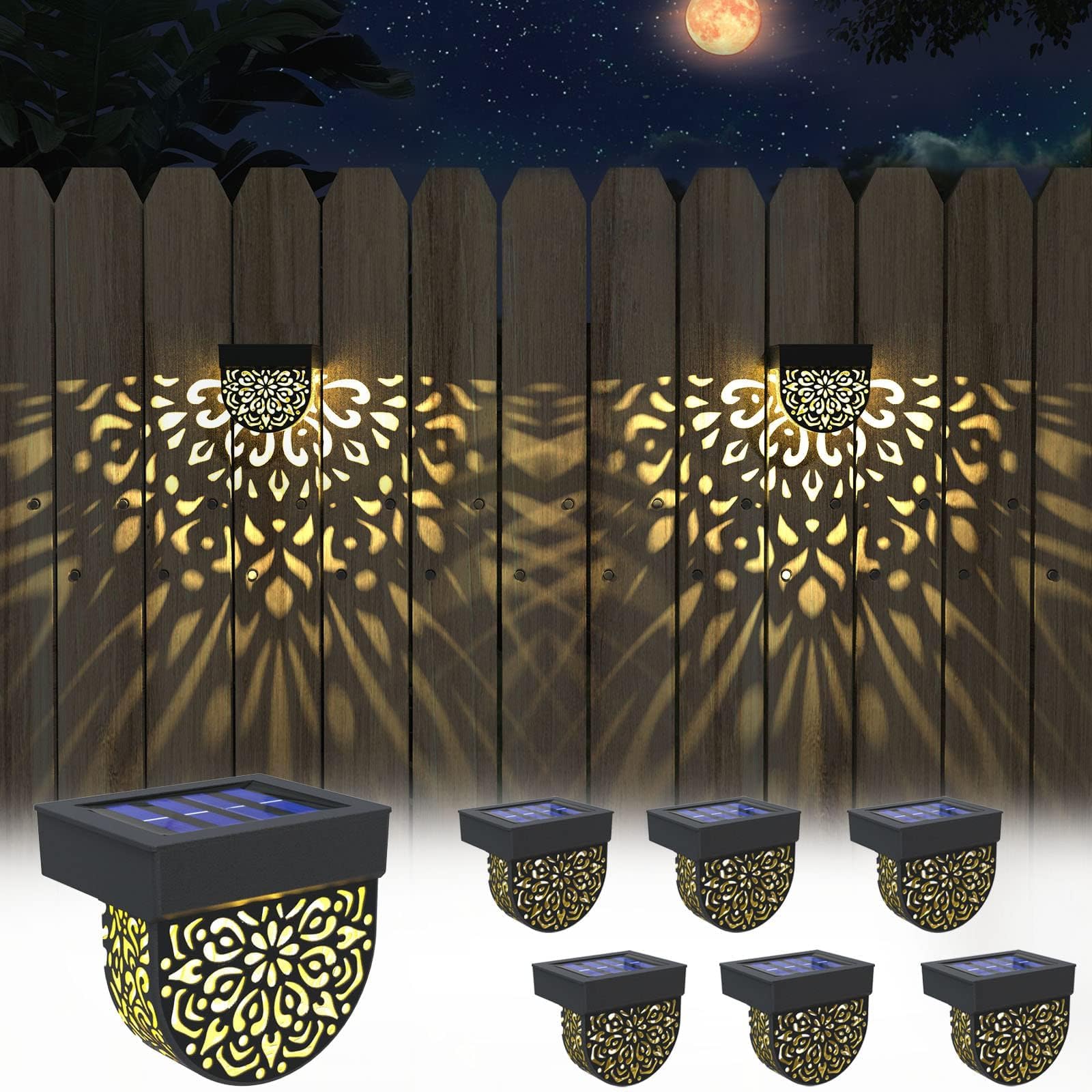 EKQ solar fence light 6-pack illuminating fences and pathways