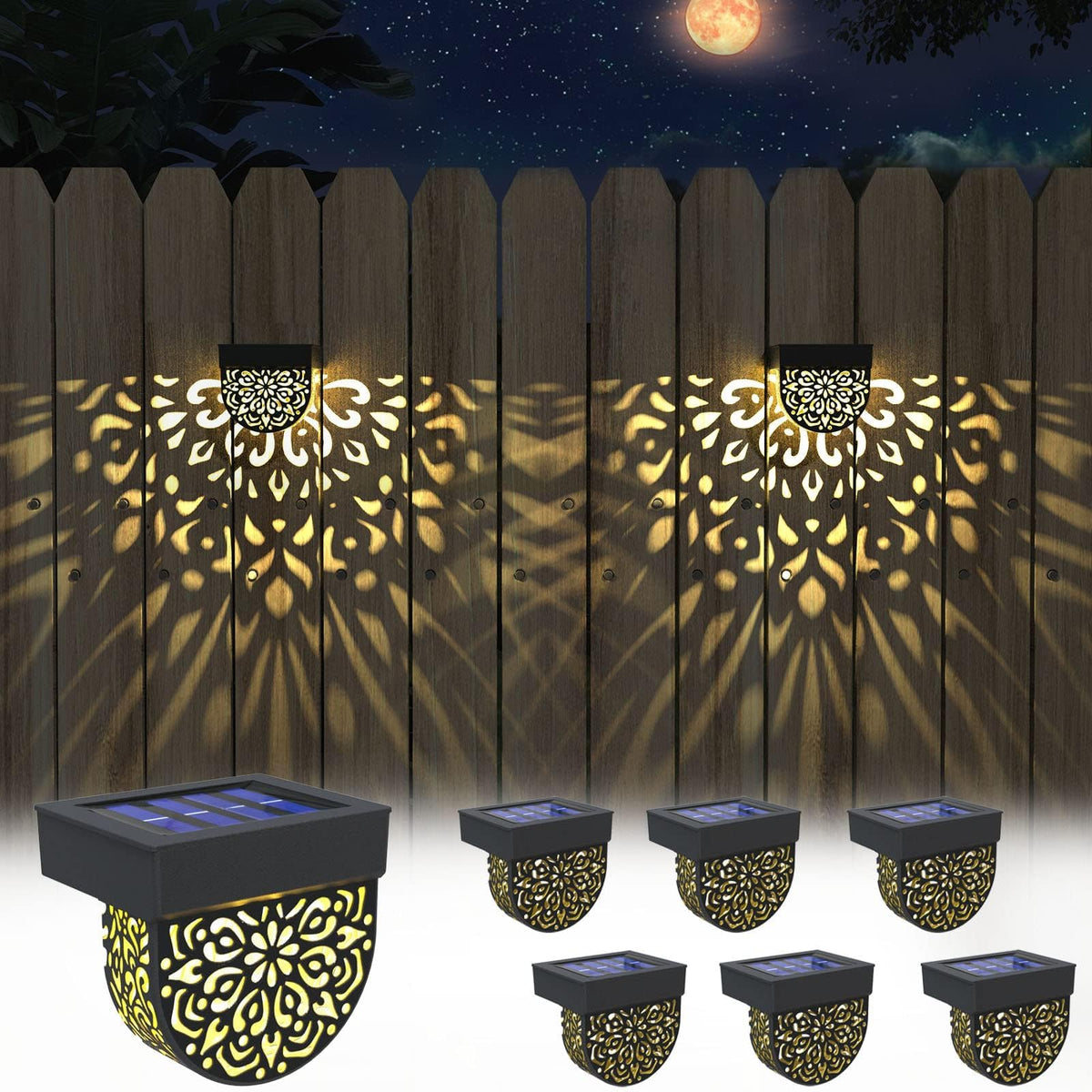 EKQ solar fence light 6-pack illuminating fences and pathways