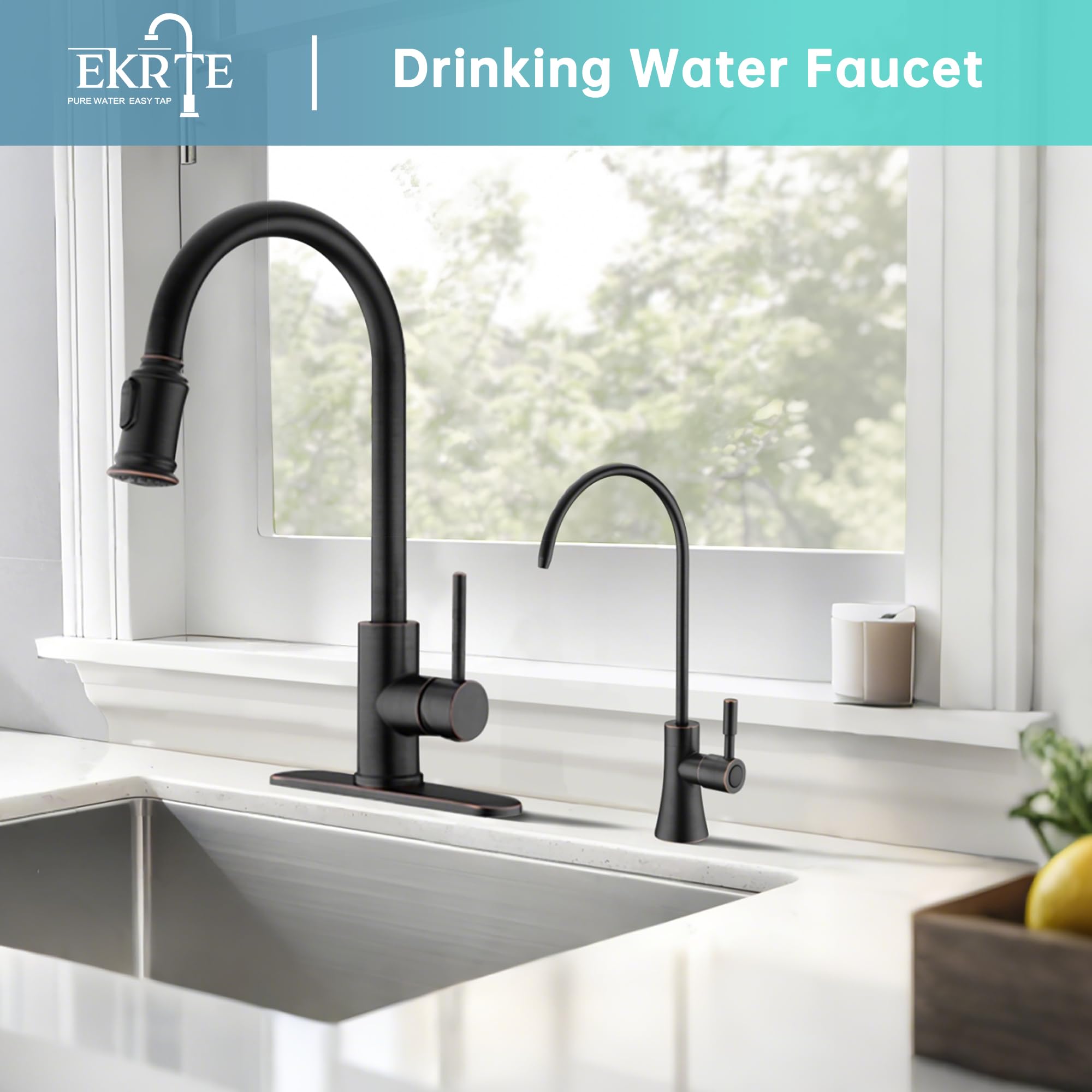 EKRTE bronze water filter faucet with 360-degree rotation for versatile use