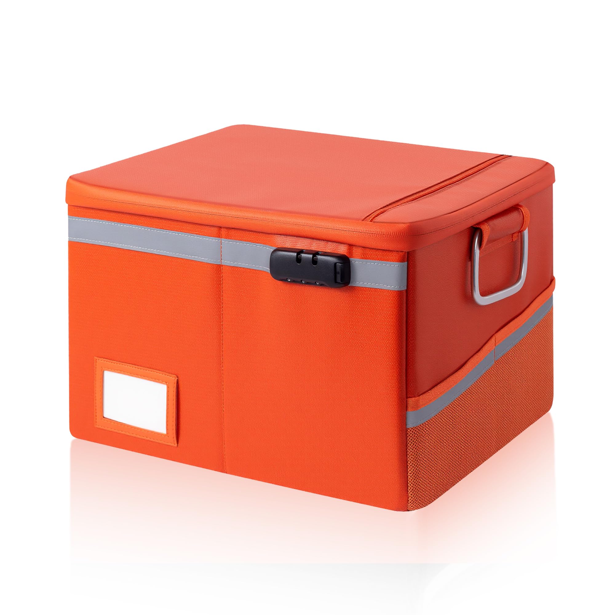 Ekunivers fireproof waterproof document box with lock front view for safe travel storage.